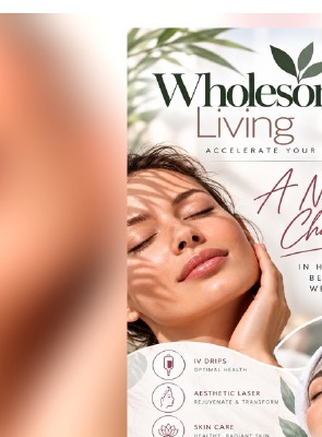 Wholesome Living brand artwork featuring wellness and skin services